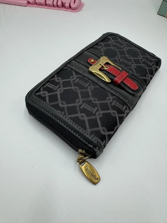 Tignanello Monogram Jacquard Zip Around Wallet Buckle Accent Black/Grey - Picture 2 of 4